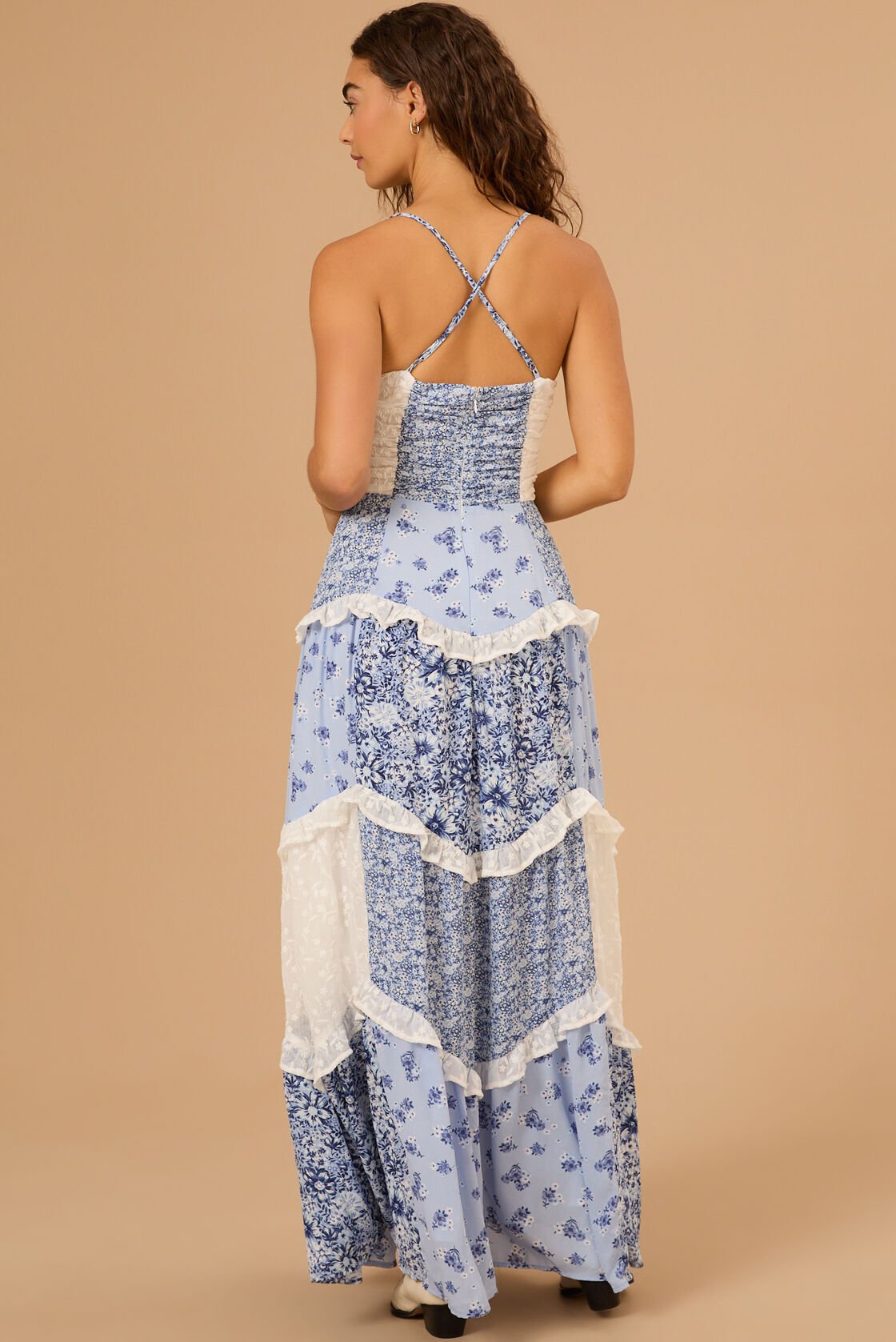 Elegant Patchwork Floral Print Maxi Dress