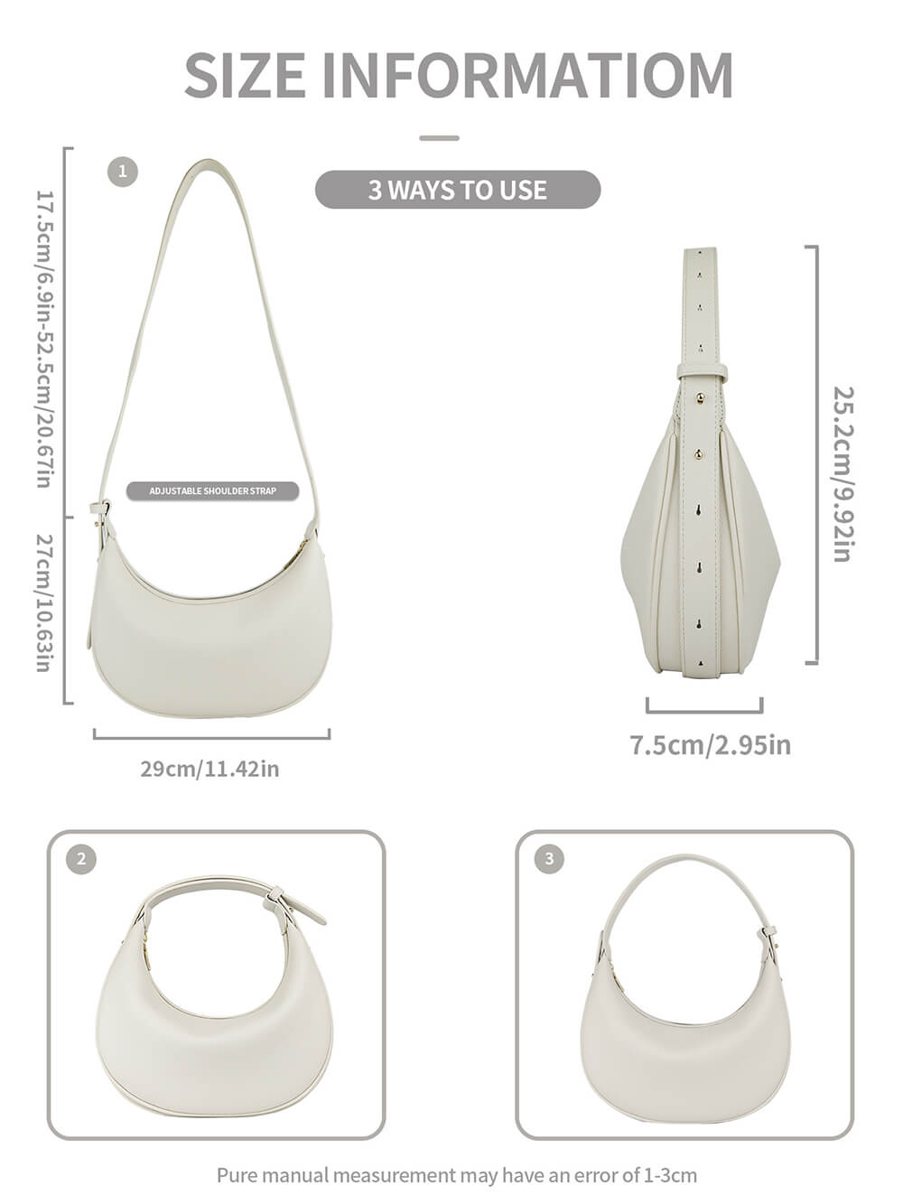 Sac à bandoulière tendance réglable en forme de croissant