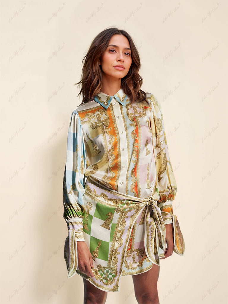 Mini-robe nouée irrégulière imprimée unique