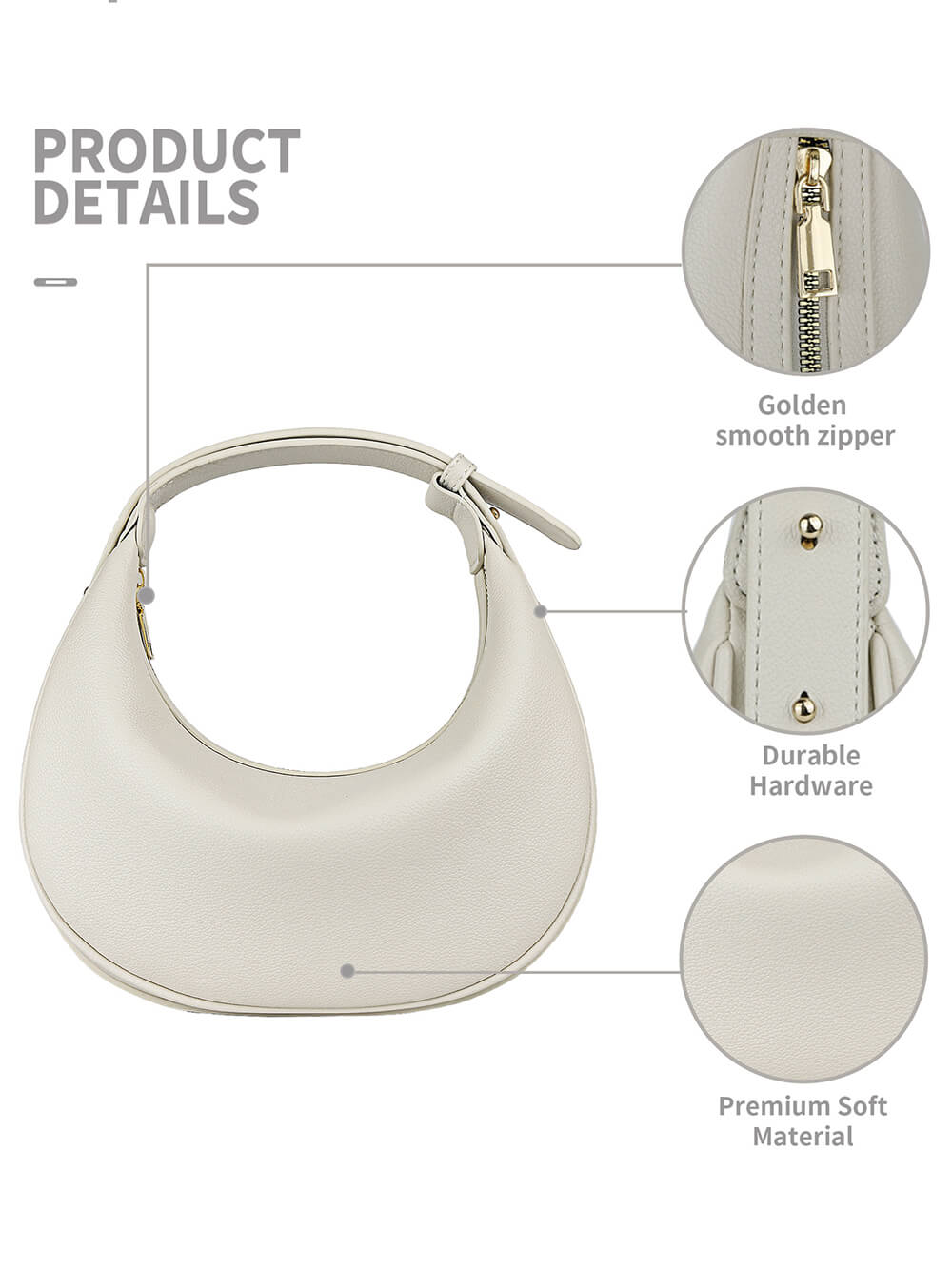 Sac à bandoulière tendance réglable en forme de croissant