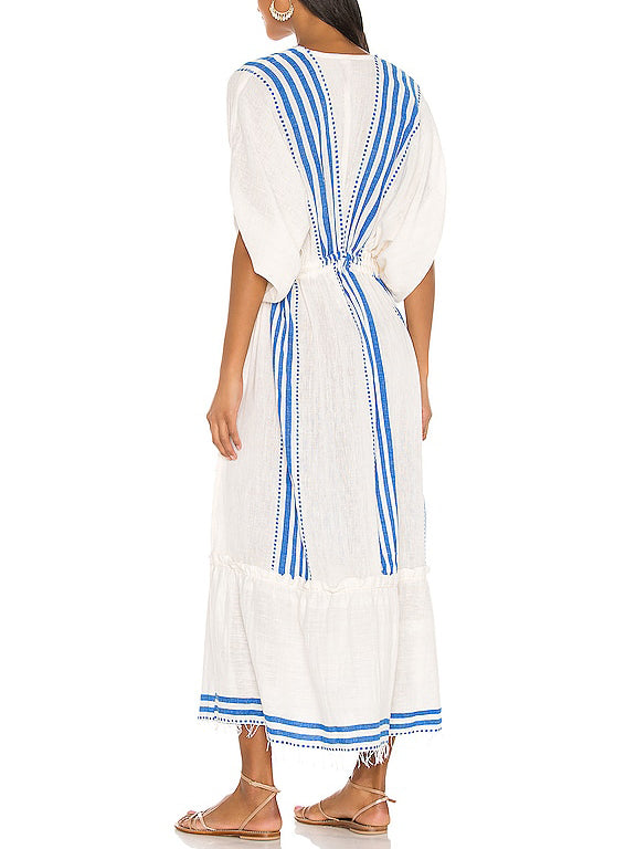 Robe mi-longue décontractée à rayures et manches tombantes