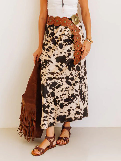 Classic Cow Print Satin Mini Skirt