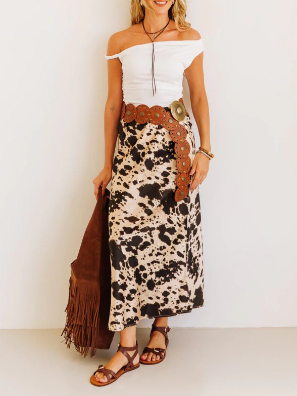 Classic Cow Print Satin Mini Skirt