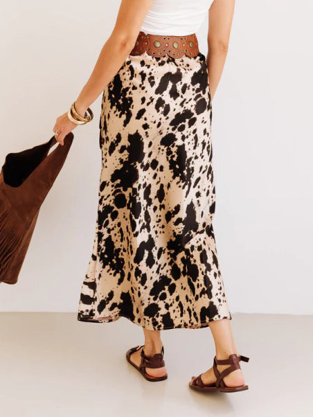 Classic Cow Print Satin Mini Skirt