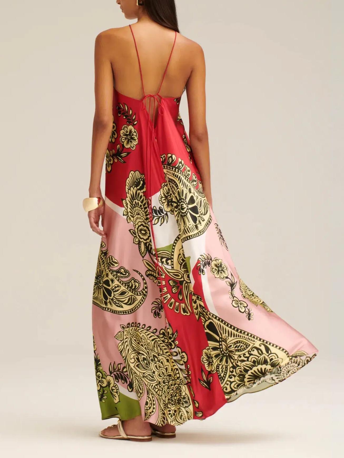 Retro Paisley Floral Print Maxi Dress