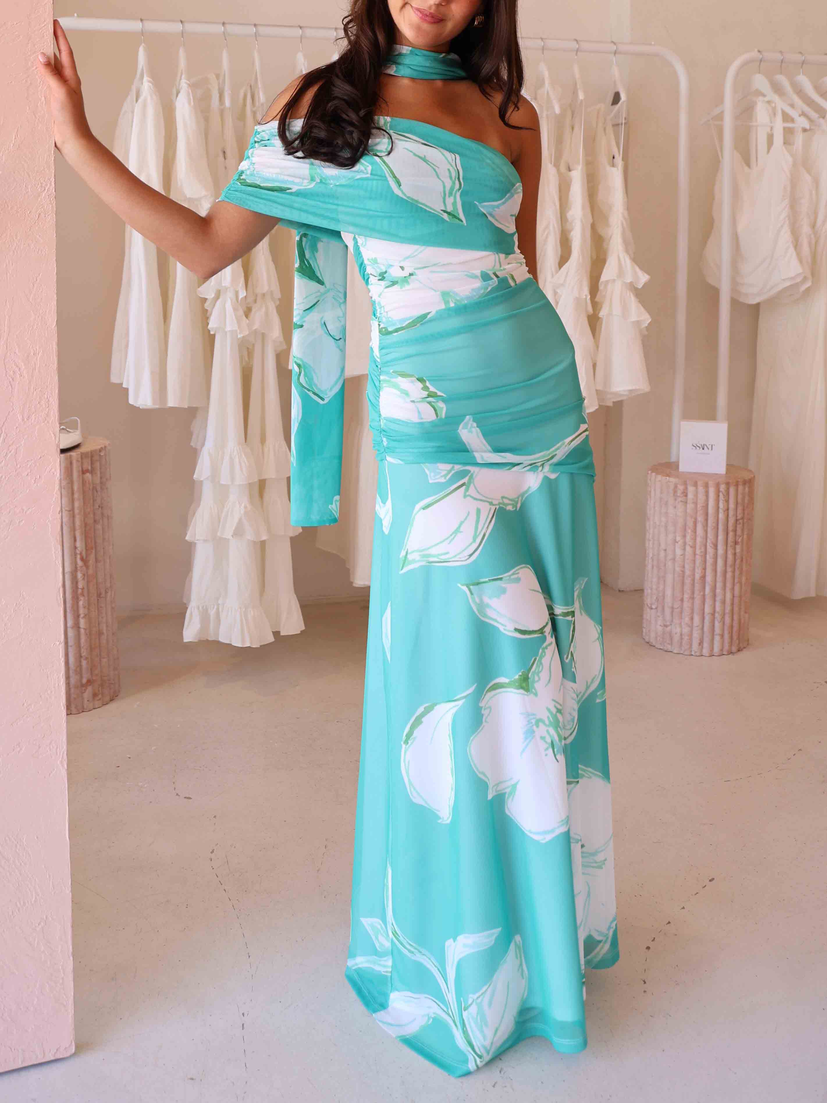 Elegant Off-the-shoulder Stunning Floral Print Maxi Dress