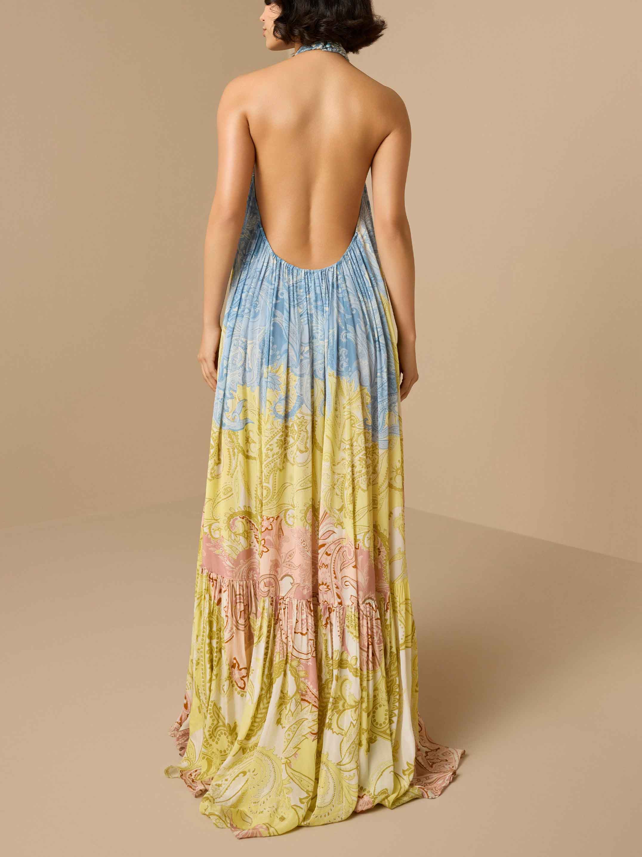 Elegant Paisley Print Braided Halter Maxi Dress