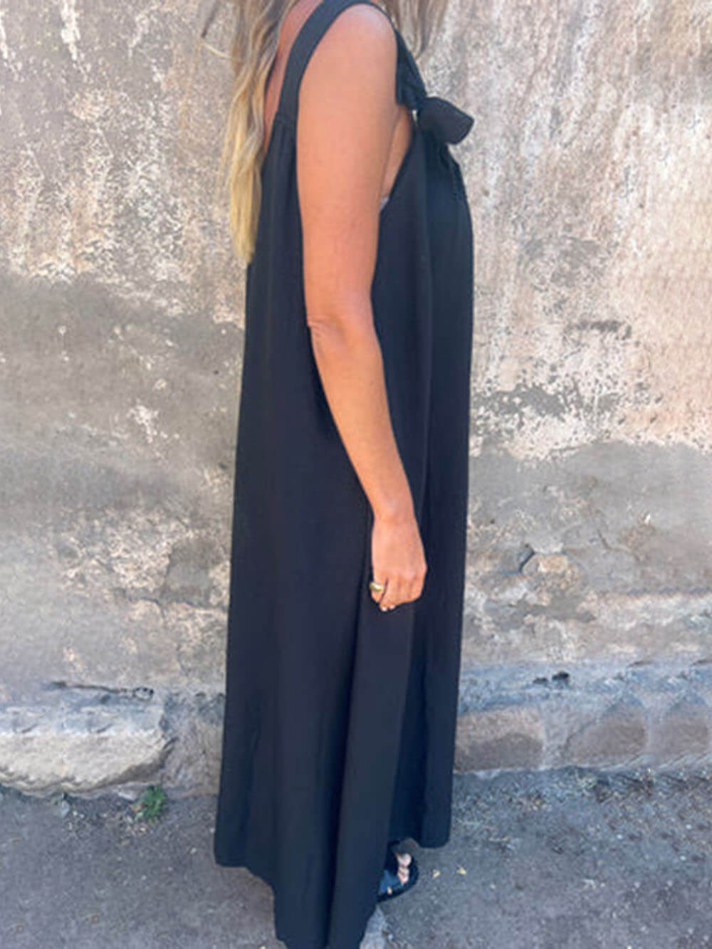 Robe longue ample classique unie à imprimé floral sans manches