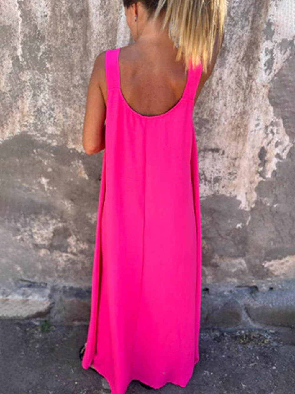Robe longue ample classique unie à imprimé floral sans manches