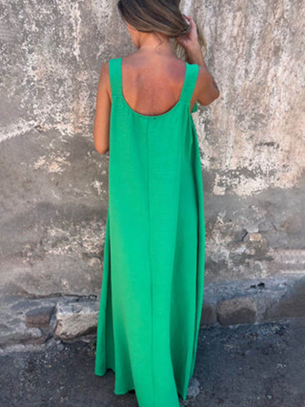 Robe longue ample classique unie à imprimé floral sans manches