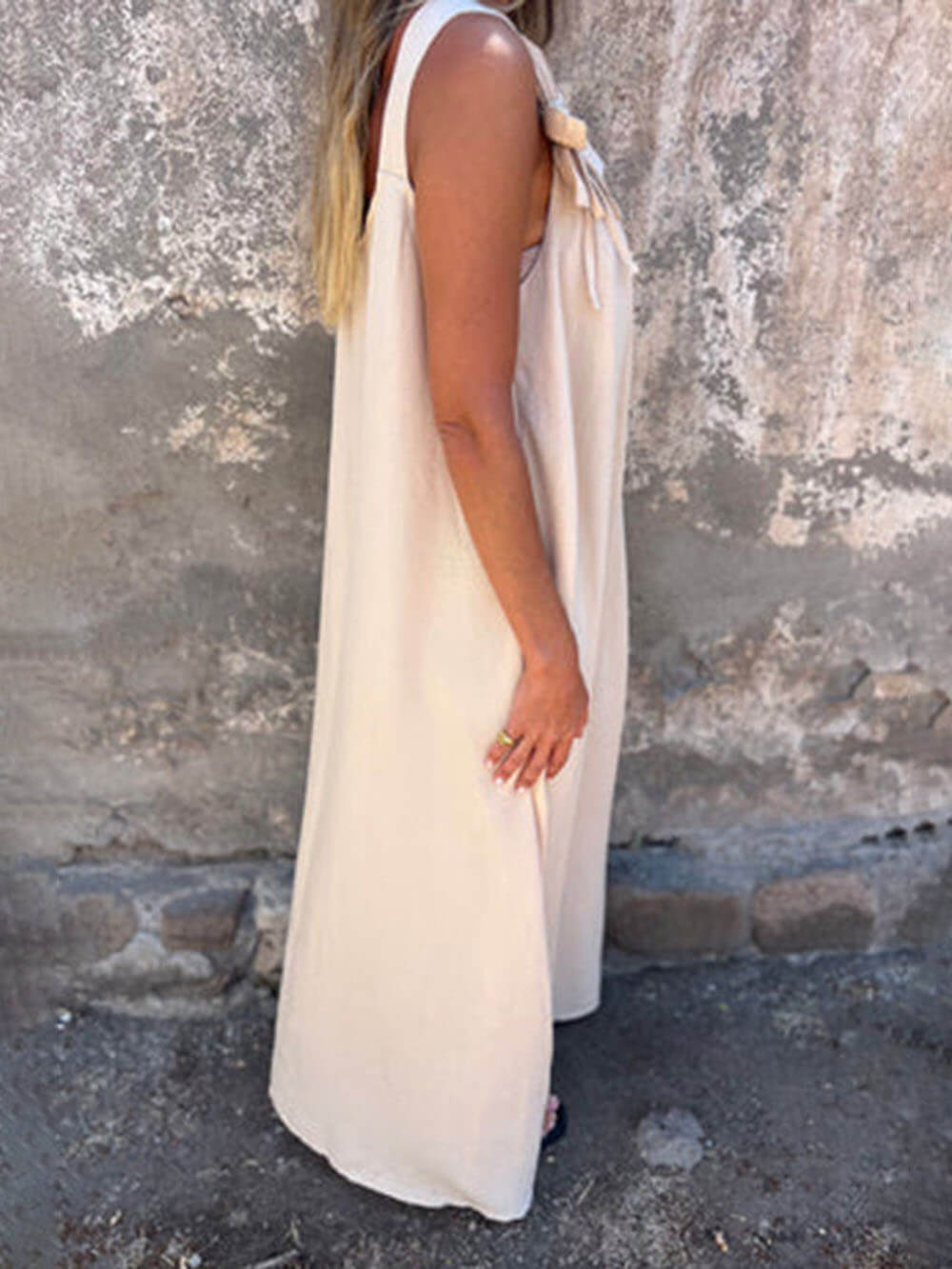 Robe longue ample classique unie à imprimé floral sans manches