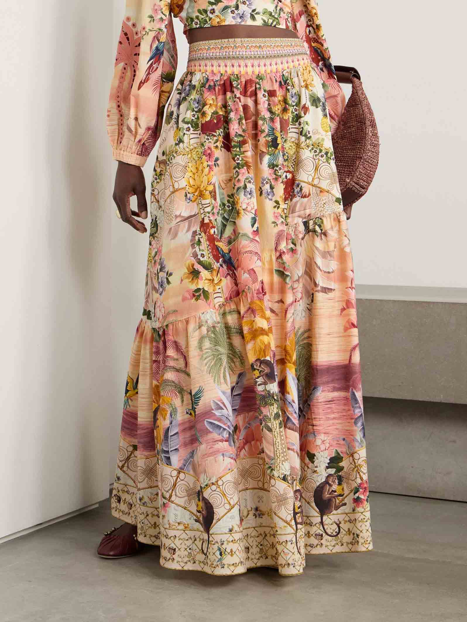 Exquisite Tropical Sunset Floral Print Skirt