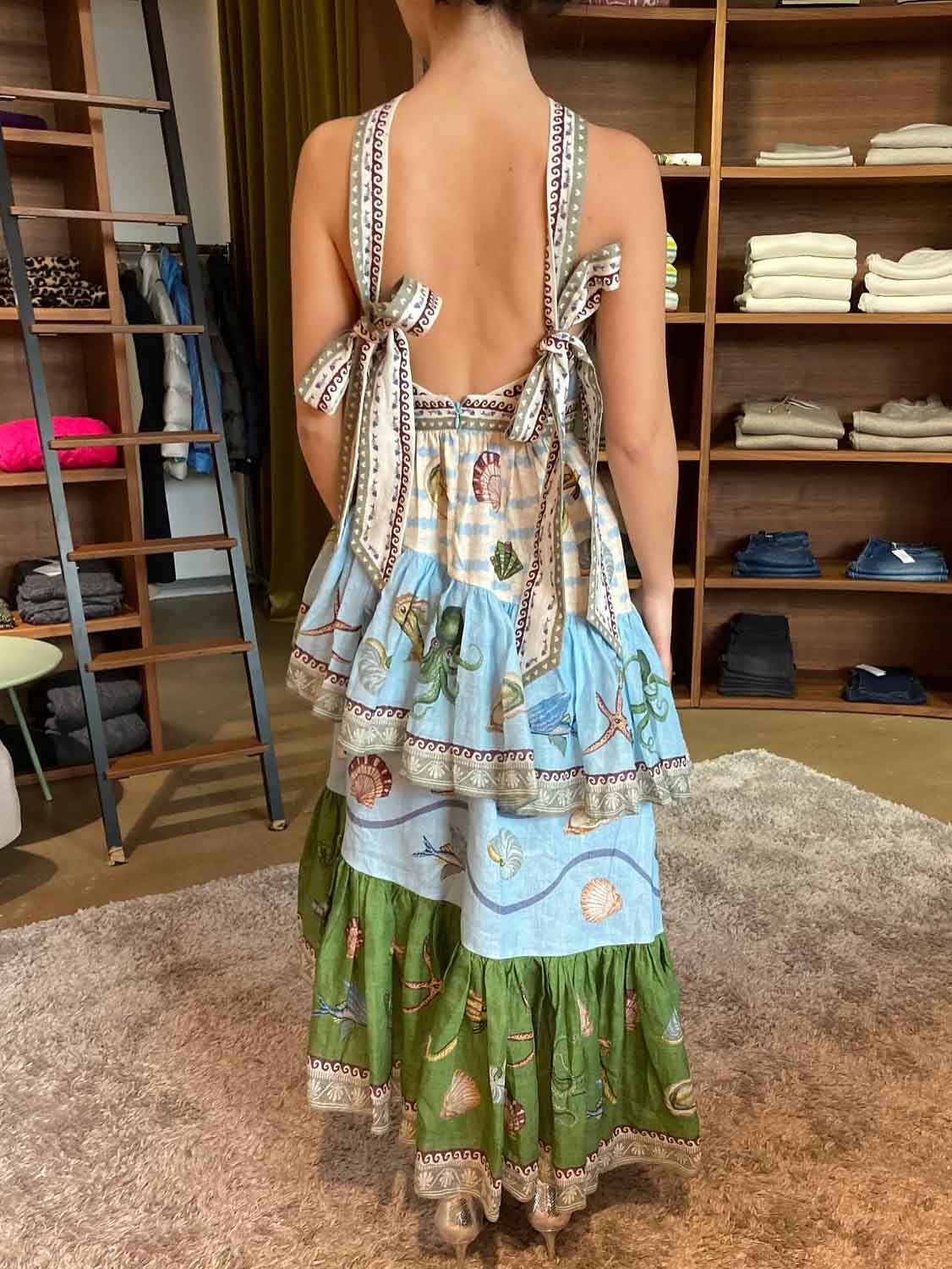 Robe mi-longue irrégulière à imprimé floral Deep Sea unique