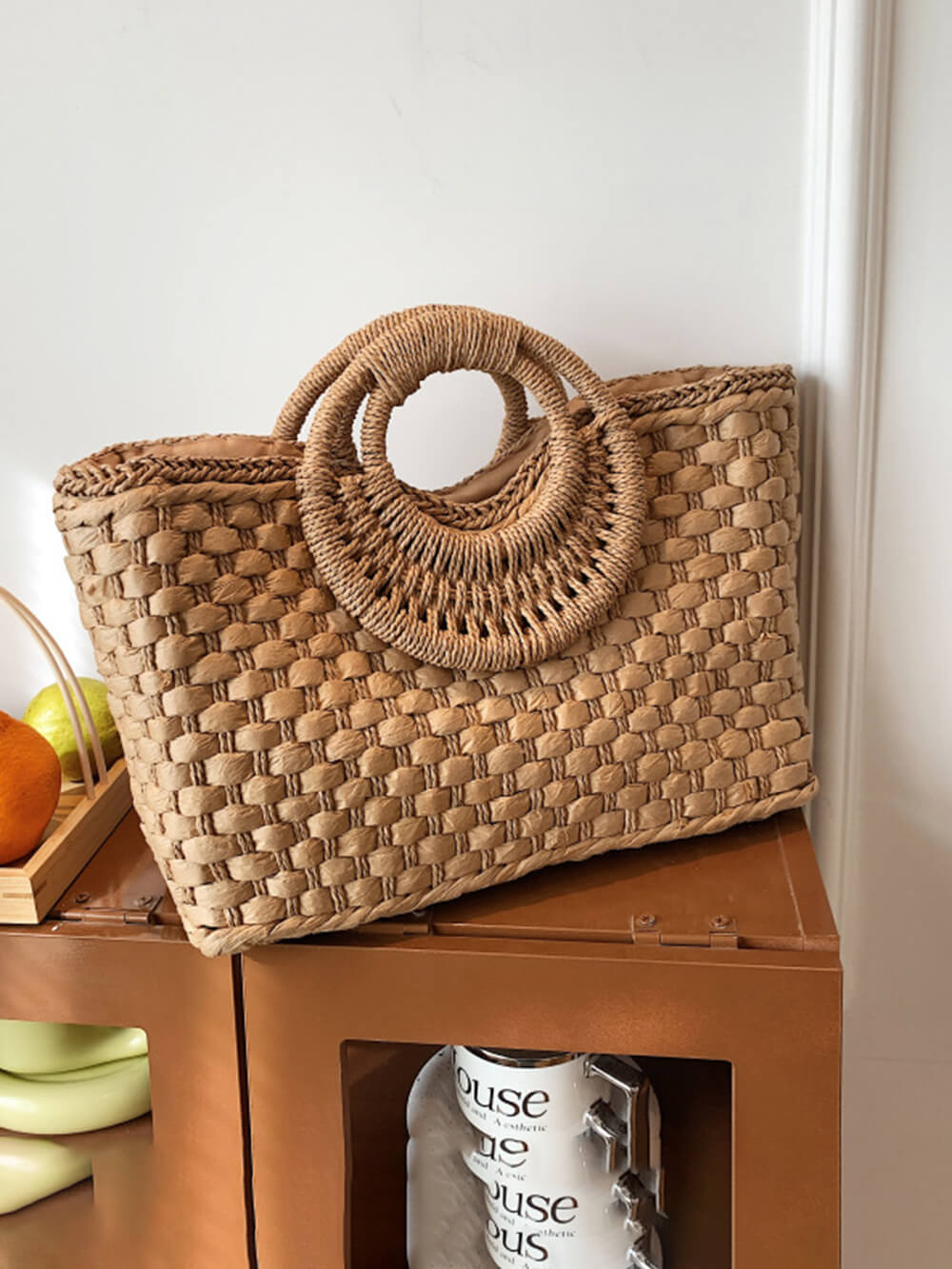 Bolso de paja hecho a mano para playa y vacaciones de moda
