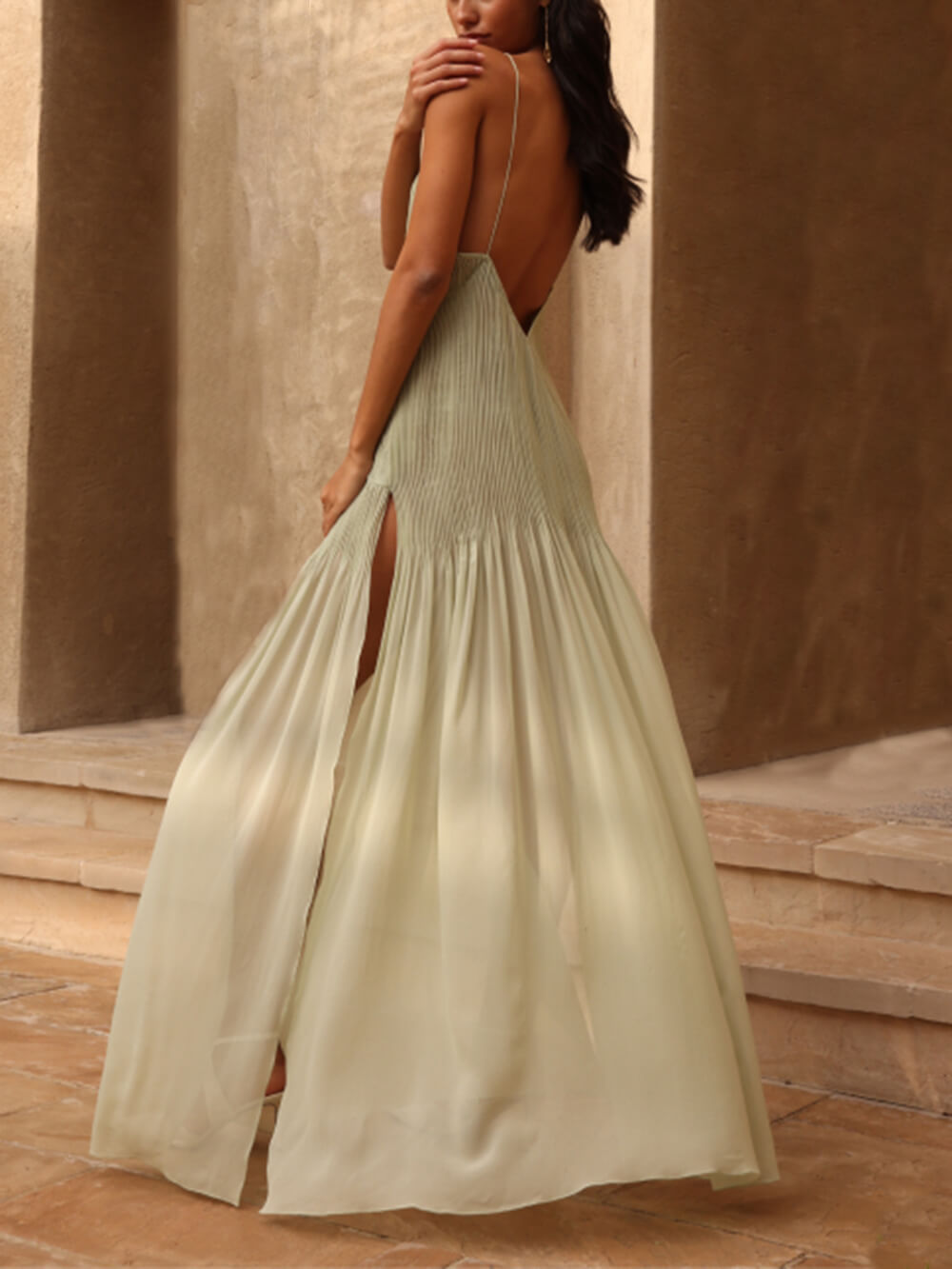 Robe longue fendue plissée en patchwork Sunset Unique