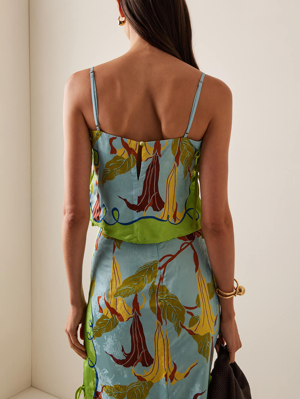 Classic And Elegant Morning Glory Print Lace-Up Camisole Top