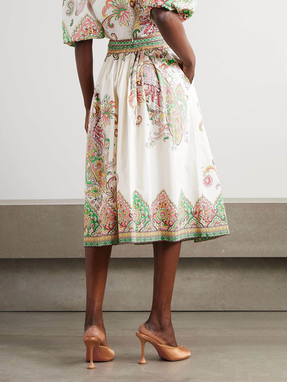 Unique Colorful Paisley Floral Print Pleated High Waist Skirt