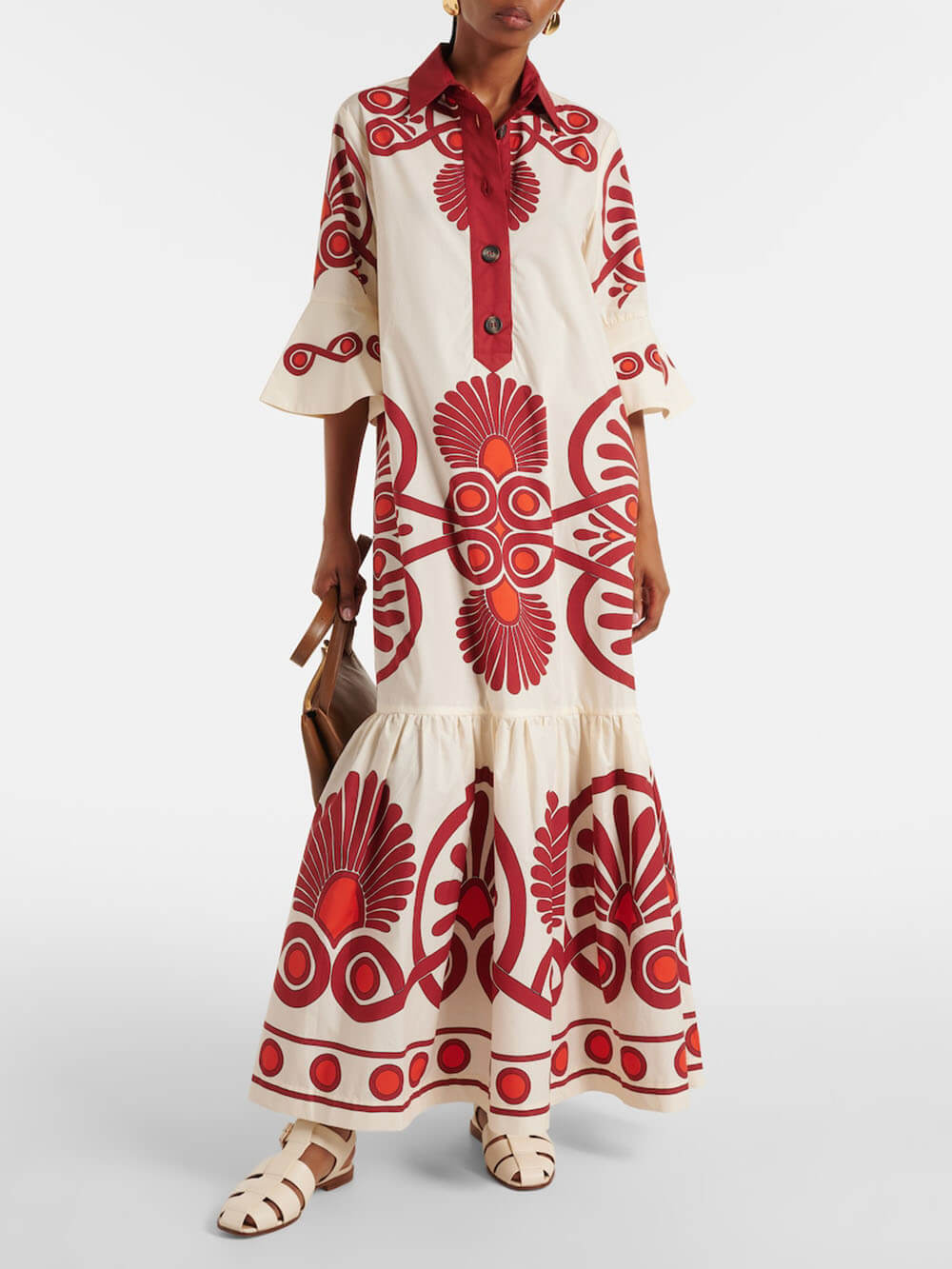 Vestido largo holgado clásico con botones y estampado étnico único