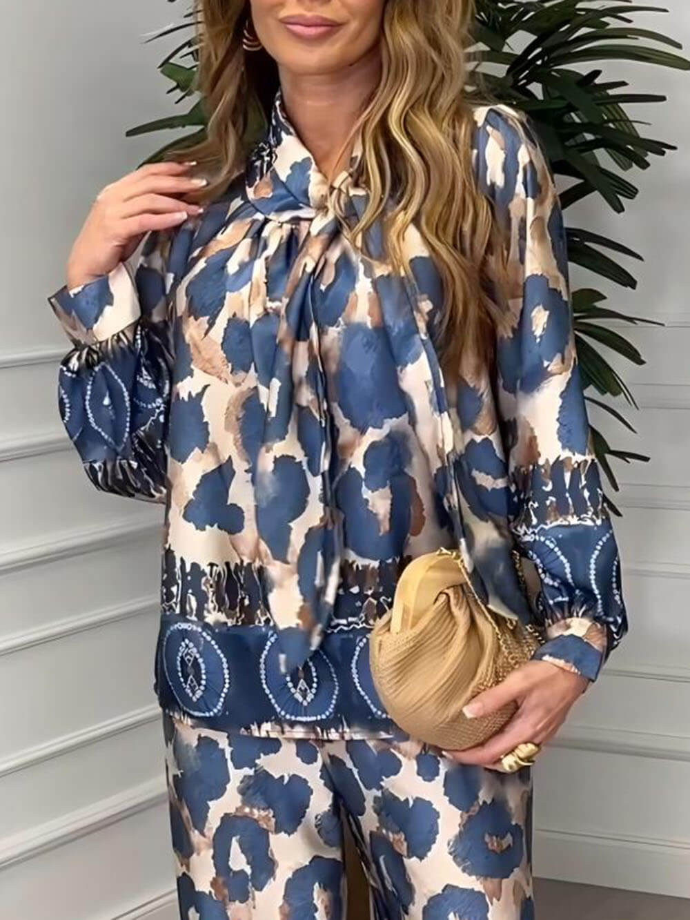 Perfect Style Unique Floral Print Loose Elastic Waist Pocket Straight Pants