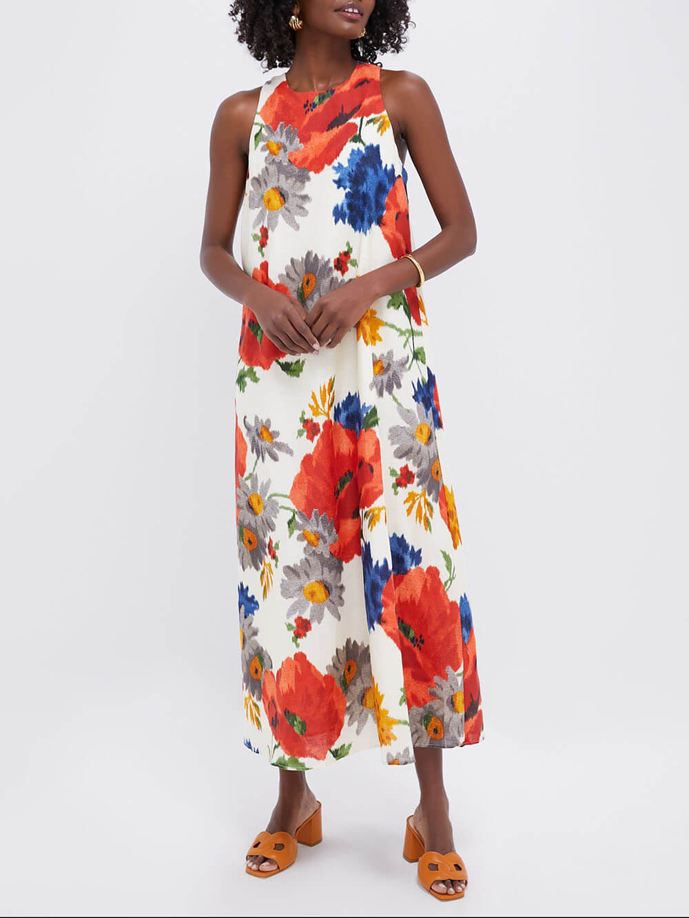 Modern Feel Crimson Poppy Linen Blend Back Elegant Bow Details Loose Maxi Dress