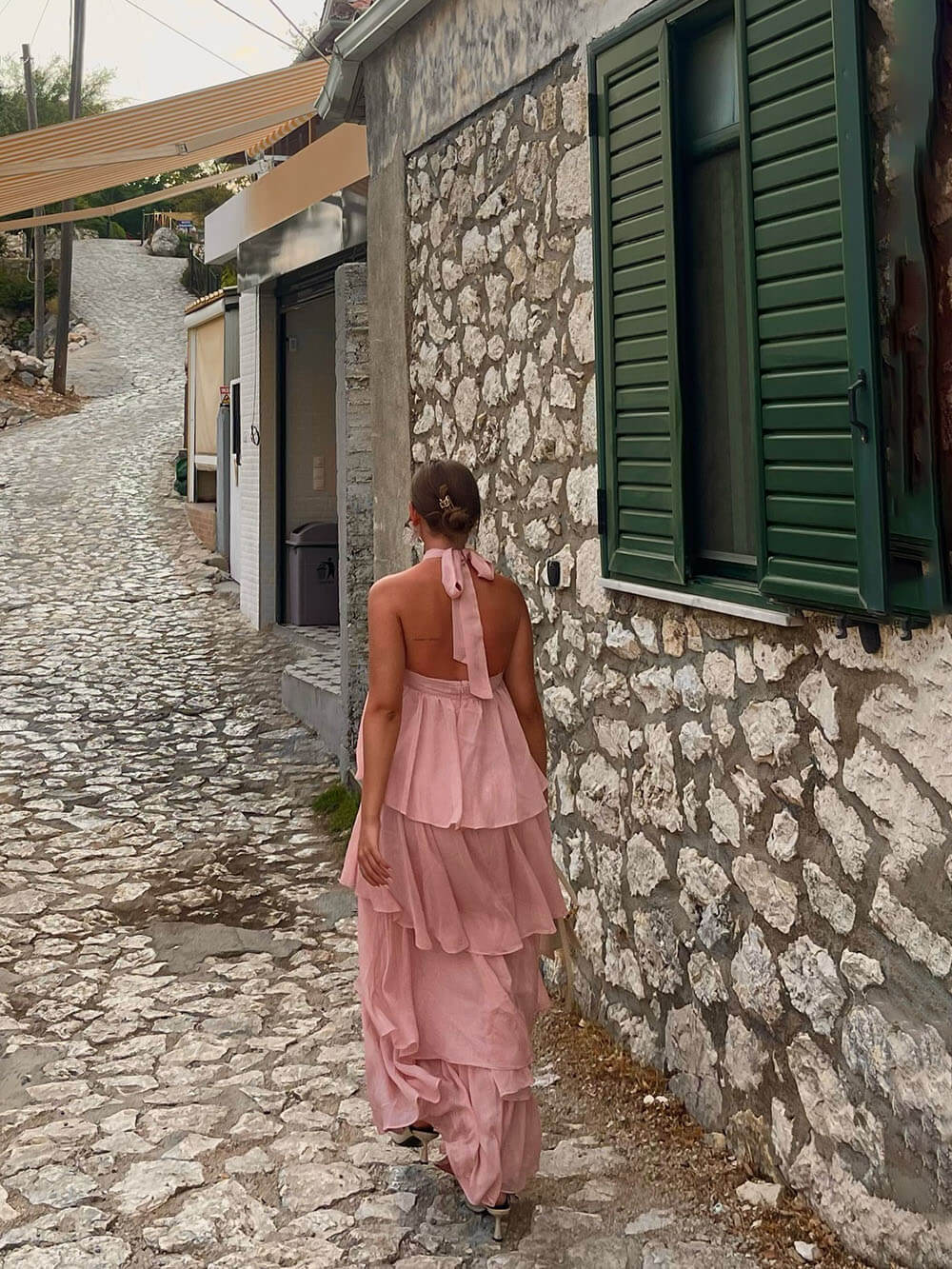 Refinement Light Pink Halter-Neck Ruffle Maxi Dress