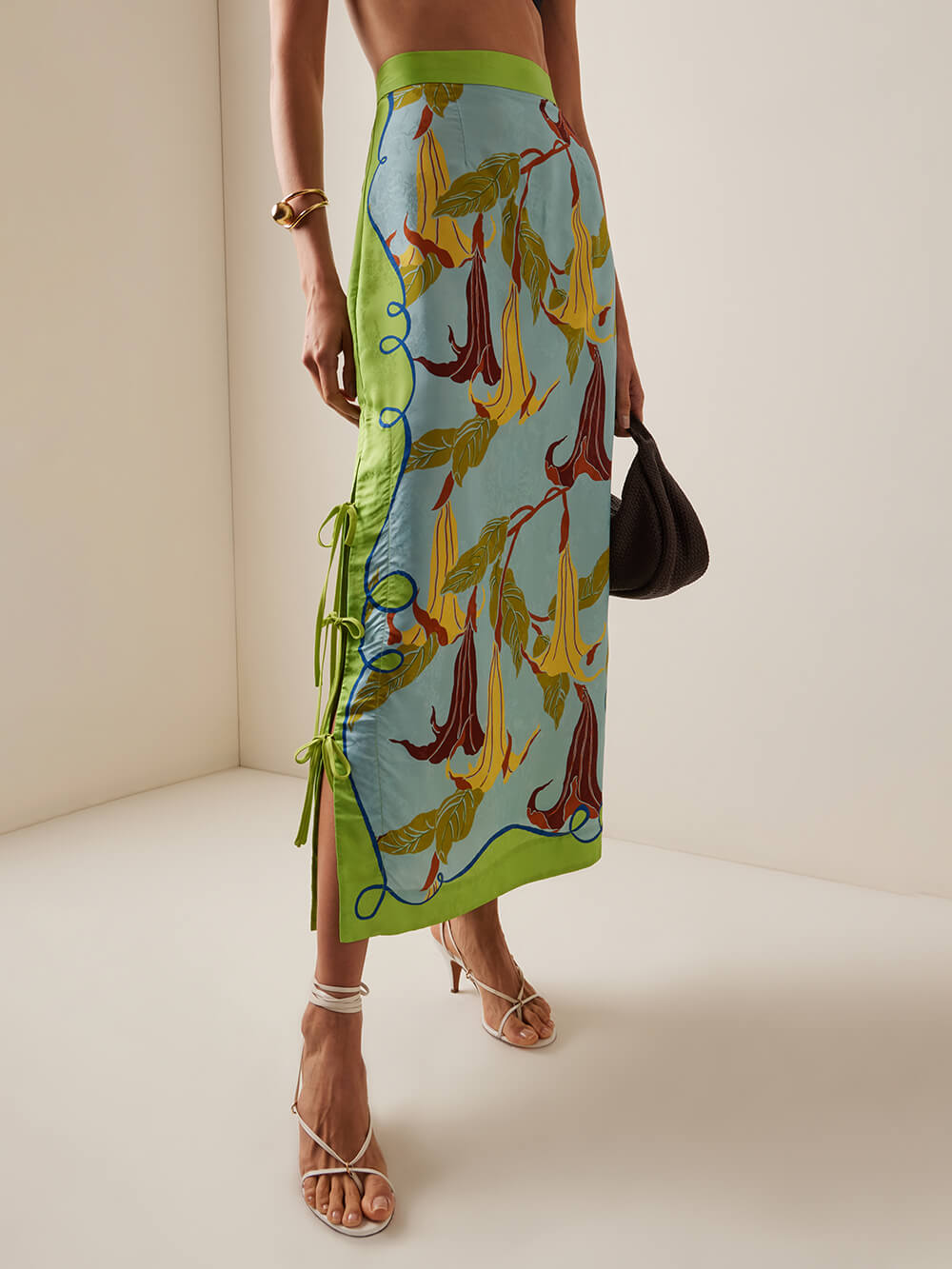Classic And Elegant Morning Glory Print Lace-Up Camisole Top