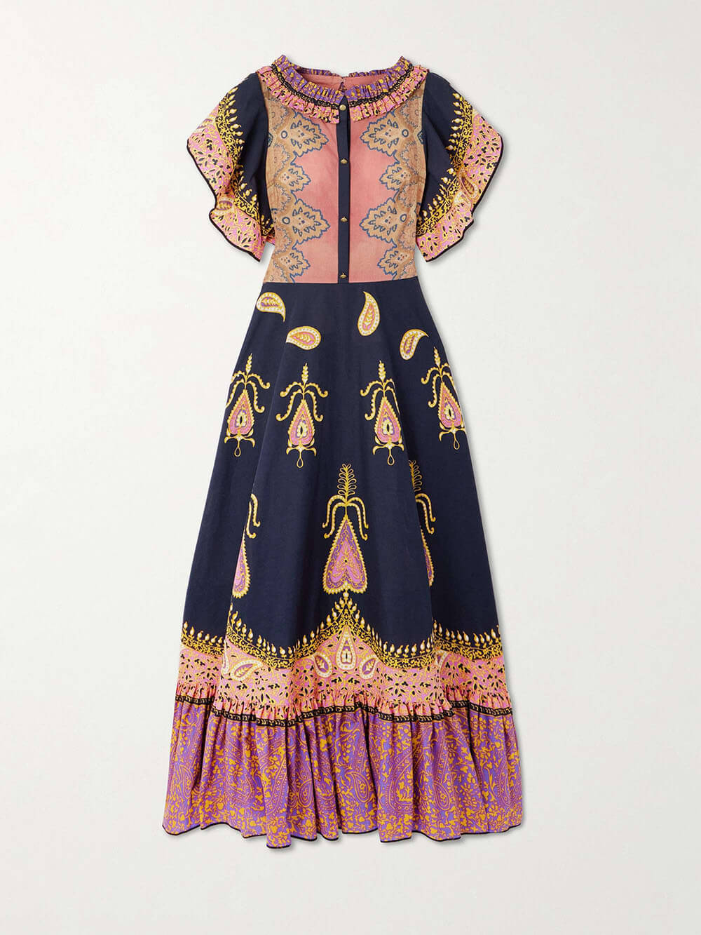 Bohemian Style Ruffled Layered Unique Paisley Floral Print Ruffle Maxi Dress