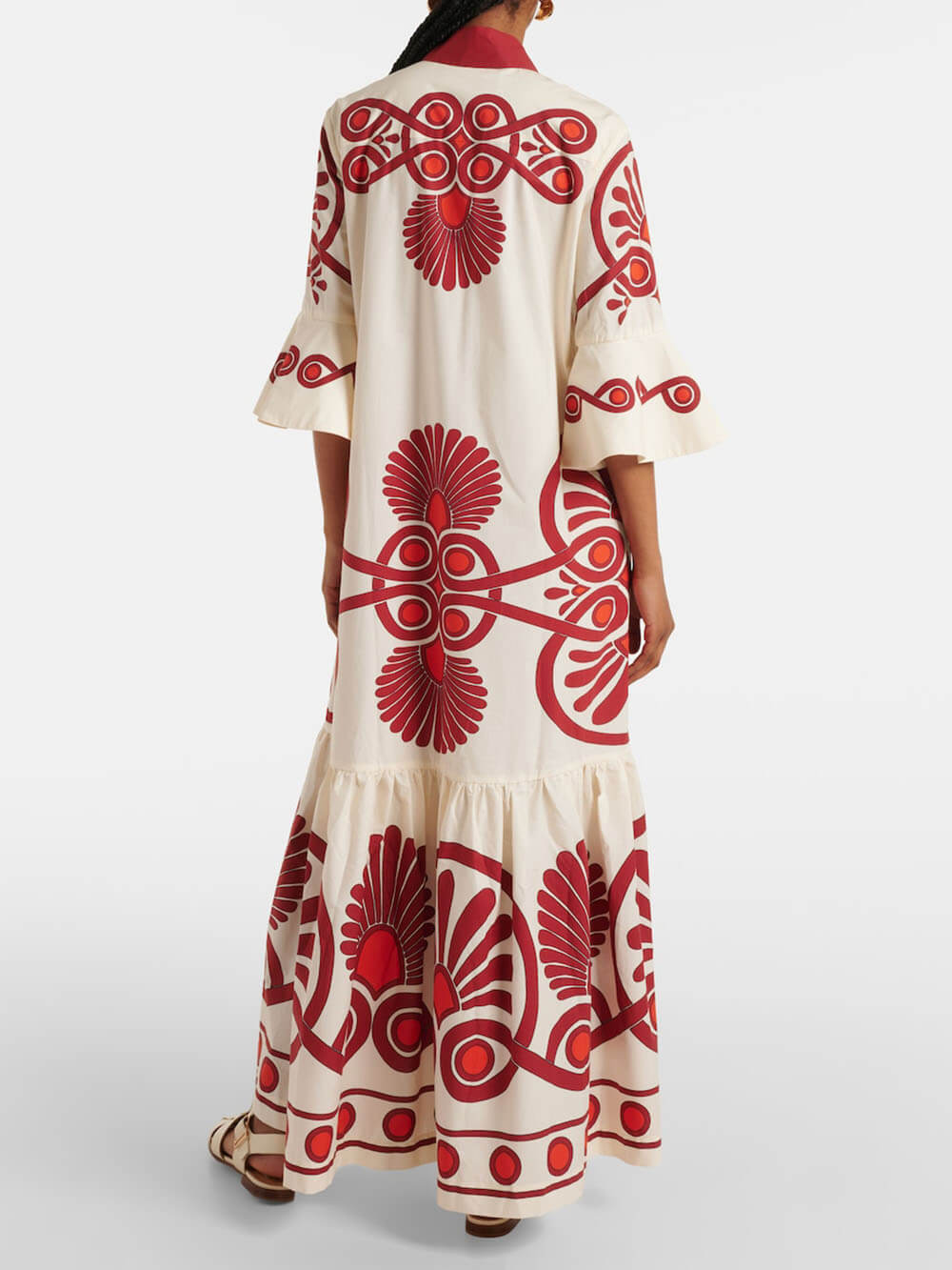 Vestido largo holgado clásico con botones y estampado étnico único