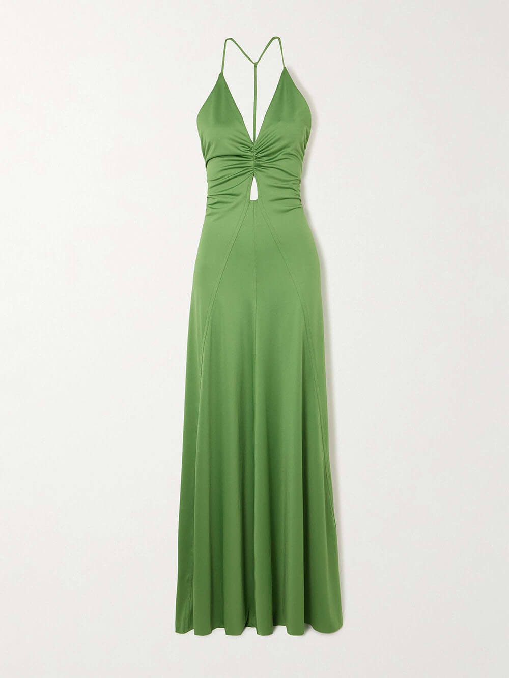 Elegant Cutout Pleated Stretch Satin Open Back Maxi Dress
