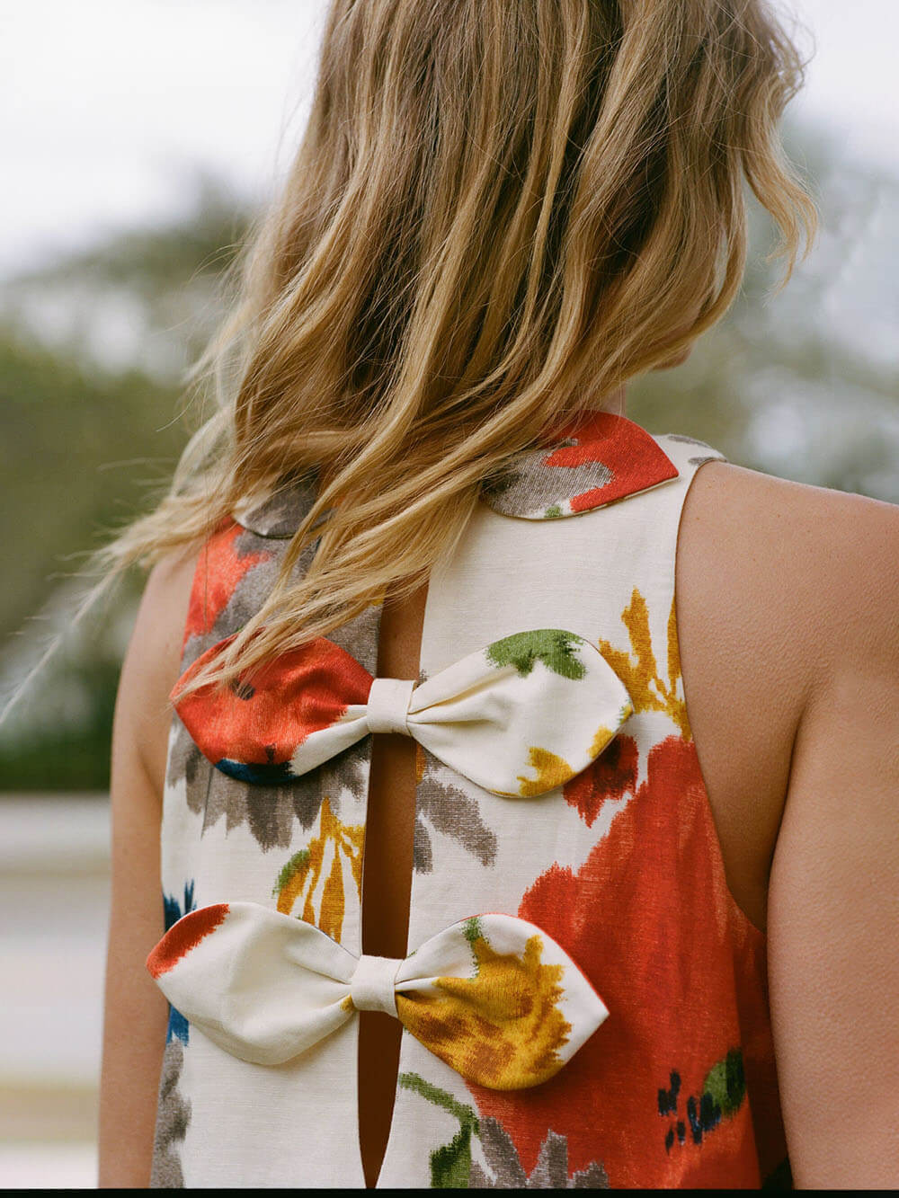 Modern Feel Crimson Poppy Linen Blend Back Elegant Bow Details Loose Maxi Dress