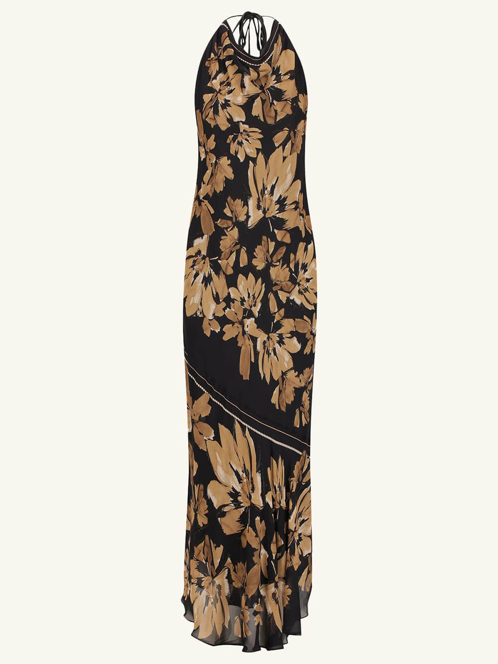 Delicate Floral Print Open Back Bleached Tie Maxi Dress