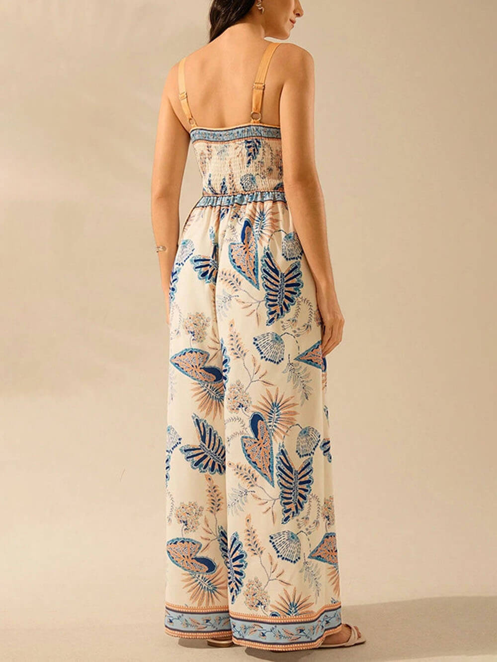 Bohemian Style Plant Print Casual Sling Holiday Loose Jumpsuit