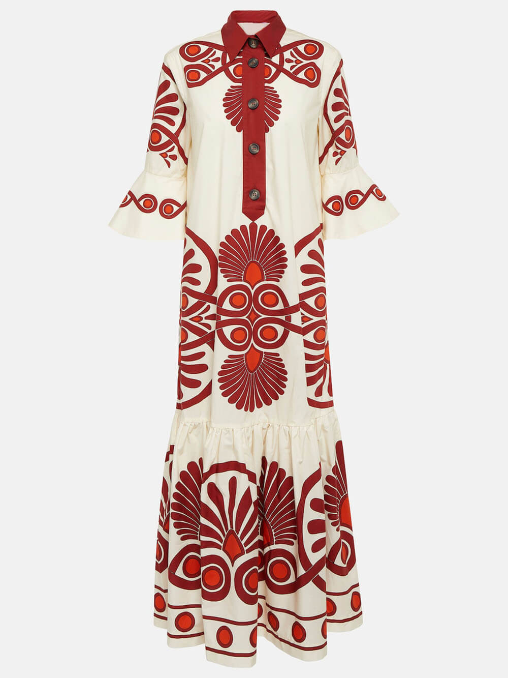 Vestido largo holgado clásico con botones y estampado étnico único