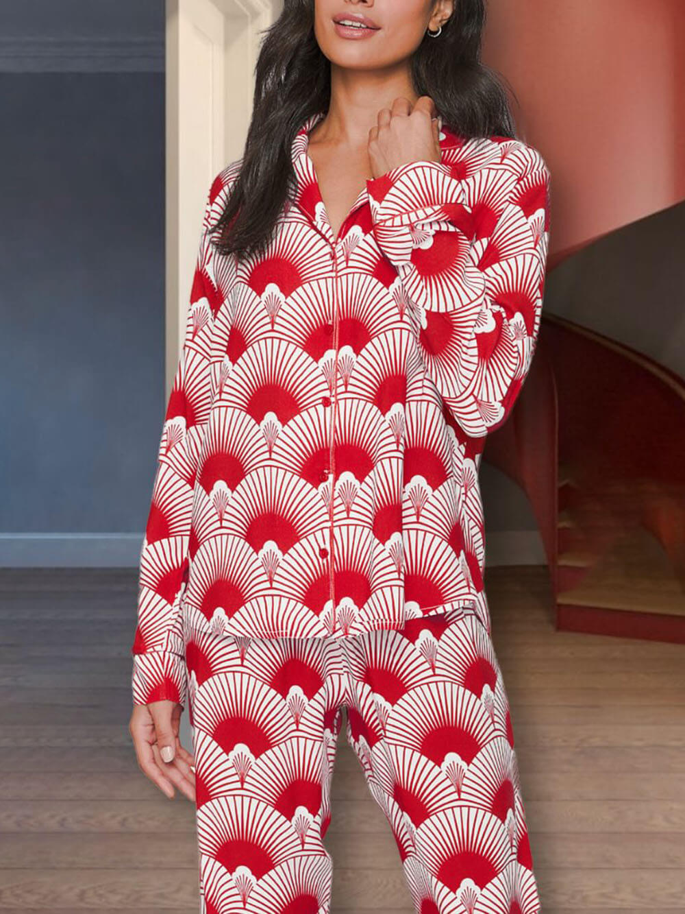 Chemise oversize boutonnée en satin à imprimé fleurs de cerisier