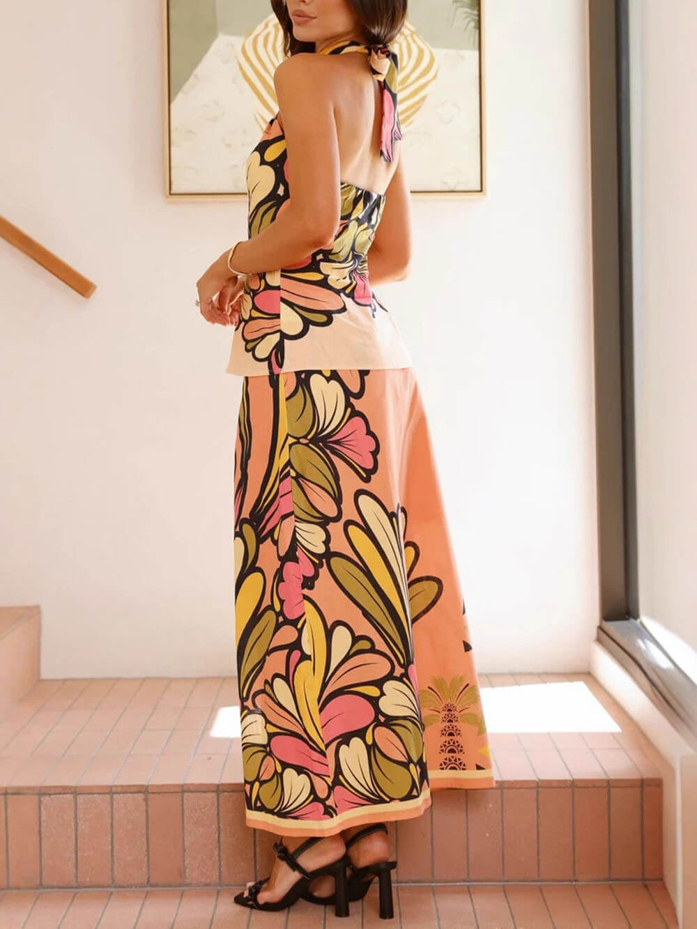 Unique Floral Print Hip-Hugging Cardigan Skirt