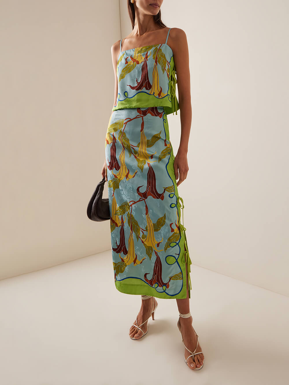 Classic And Elegant Morning Glory Print Lace-Up Camisole Top