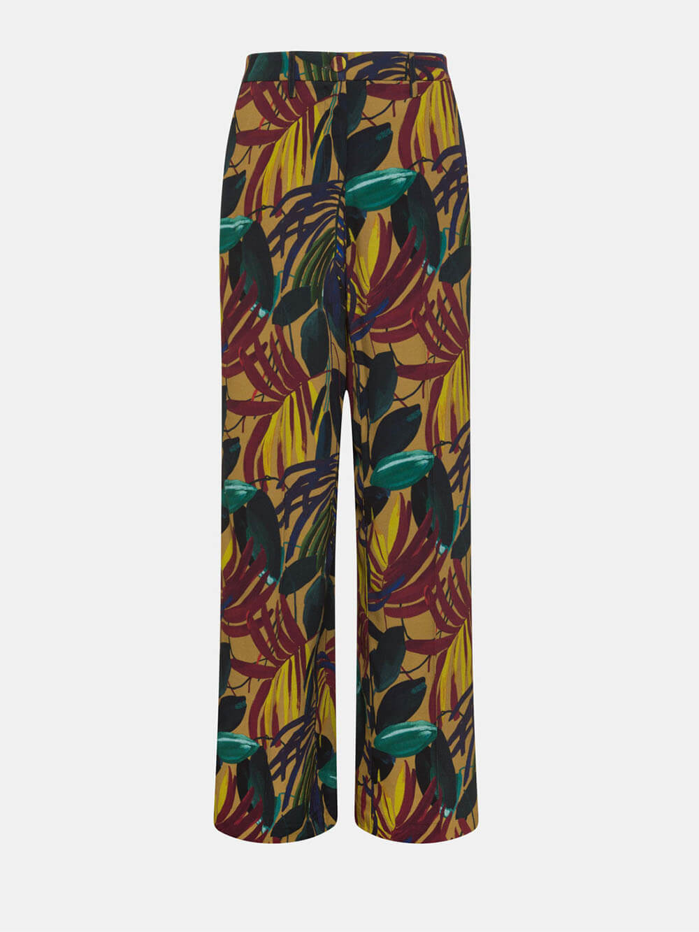 Retro Unique Colorful Palm Leaf Oil Painting Print Zippered Pocket Straight Pants