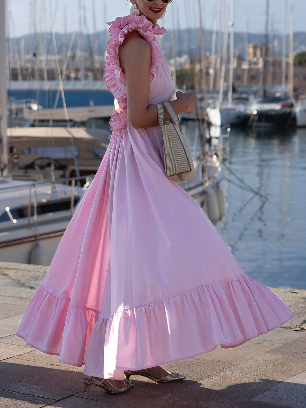 Delicate Ruffled Martinique Pink Maxi Dress