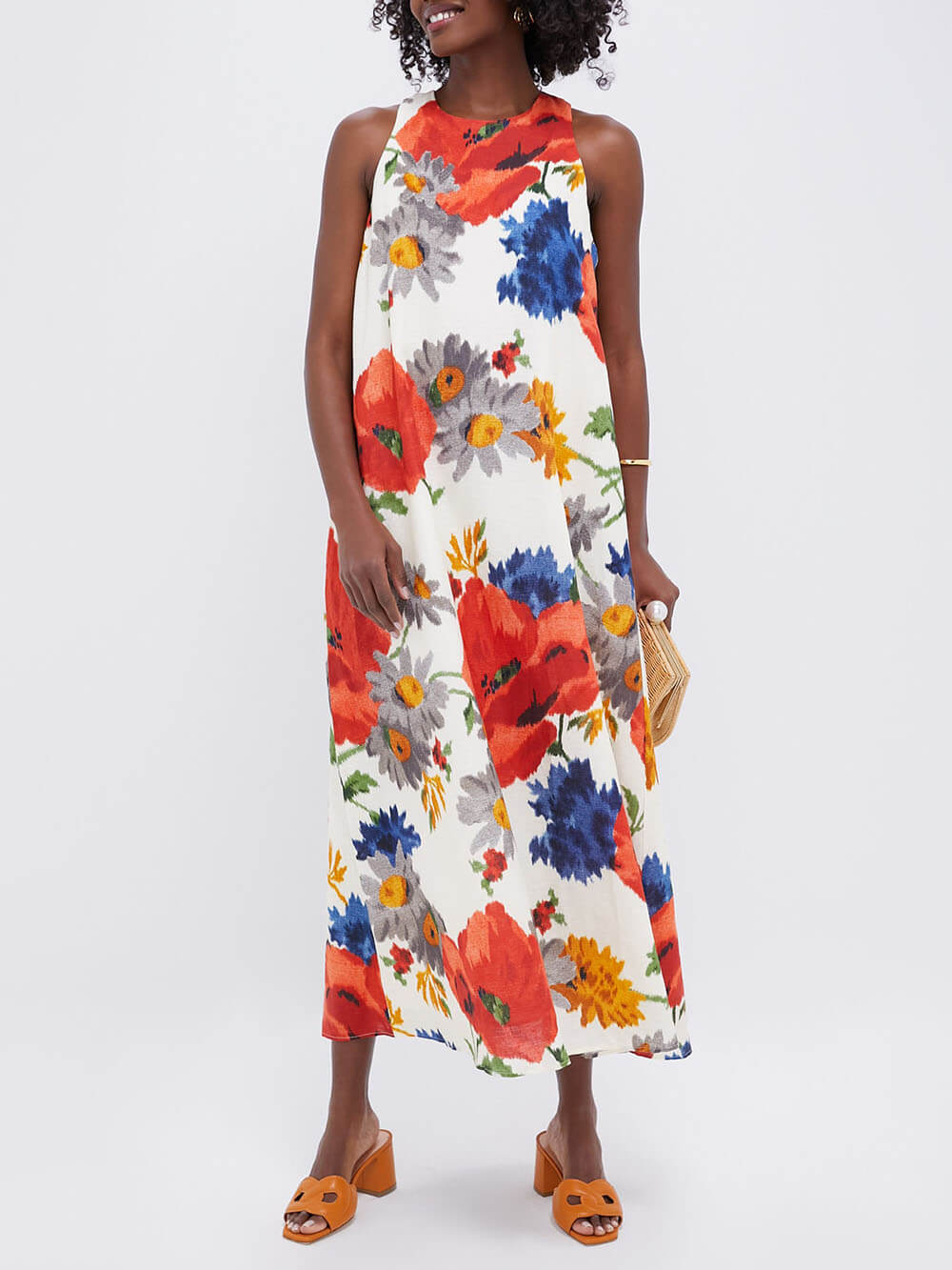 Modern Feel Crimson Poppy Linen Blend Back Elegant Bow Details Loose Maxi Dress