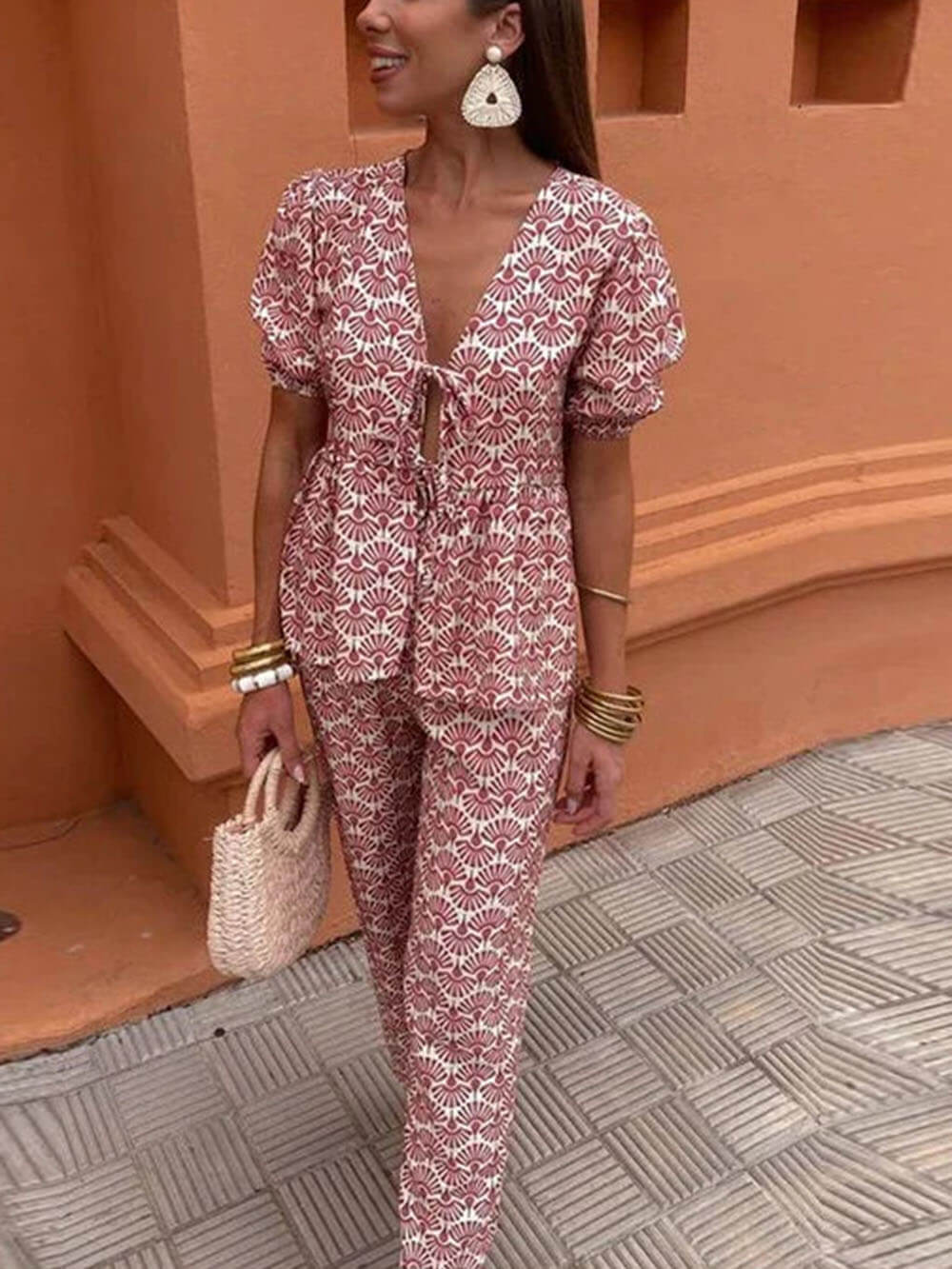 Casual Floral Print Elastic Loose Pants