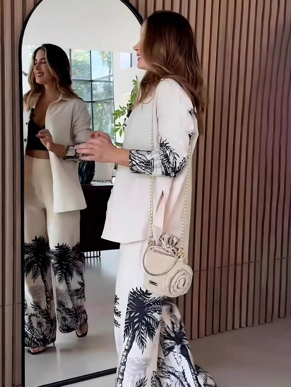 Modern Unique Positioning Print High Waist Pocket Wide Leg Pants