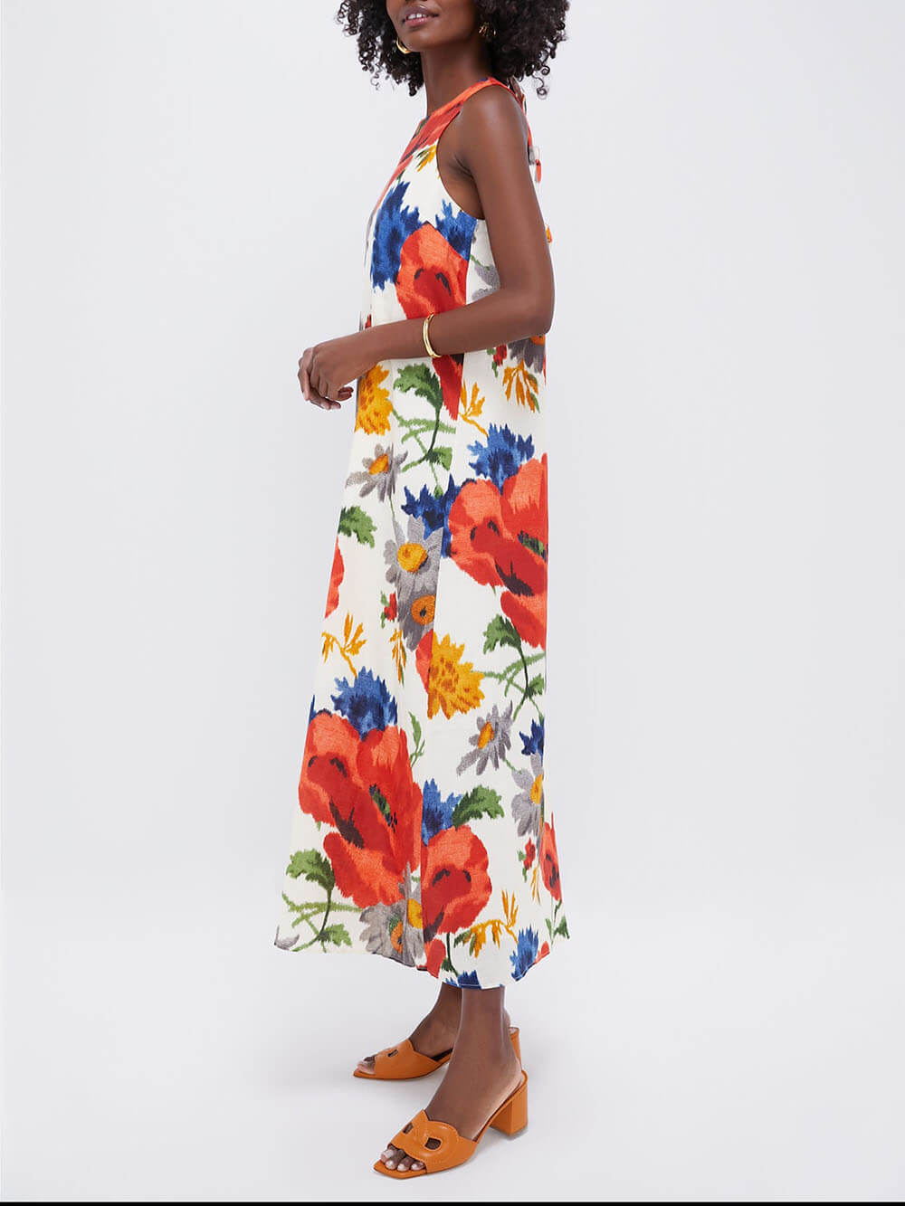 Modern Feel Crimson Poppy Linen Blend Back Elegant Bow Details Loose Maxi Dress
