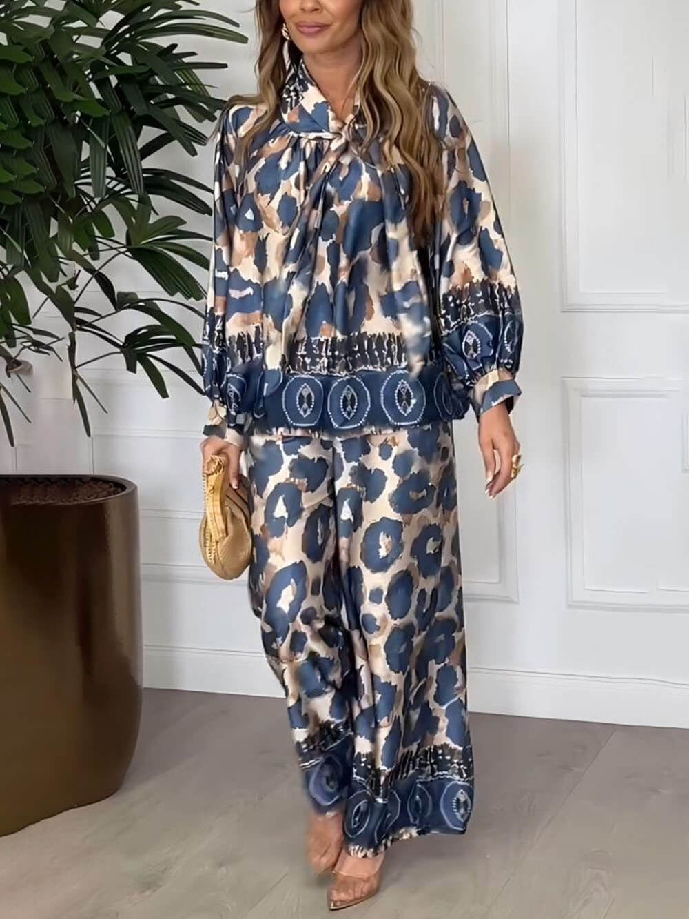Perfect Style Unique Floral Print Loose Elastic Waist Pocket Straight Pants