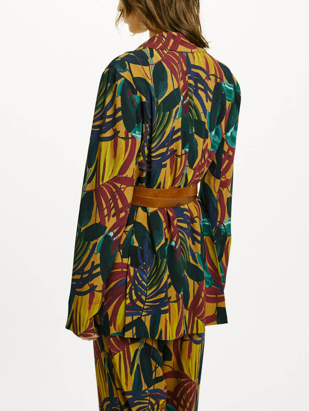 Retro Unique Colorful Palm Leaf Oil Painting Print Zippered Pocket Straight Pants
