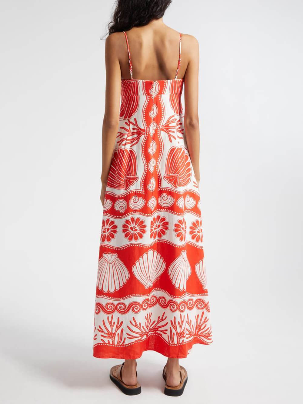 Robe longue ample à lacets et imprimé coquillage unique sur le devant