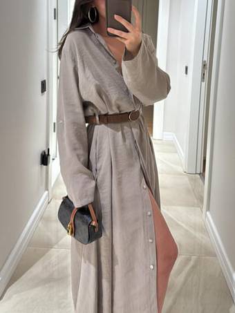 Lapel Loose Shirt Dress(Belt not included)
