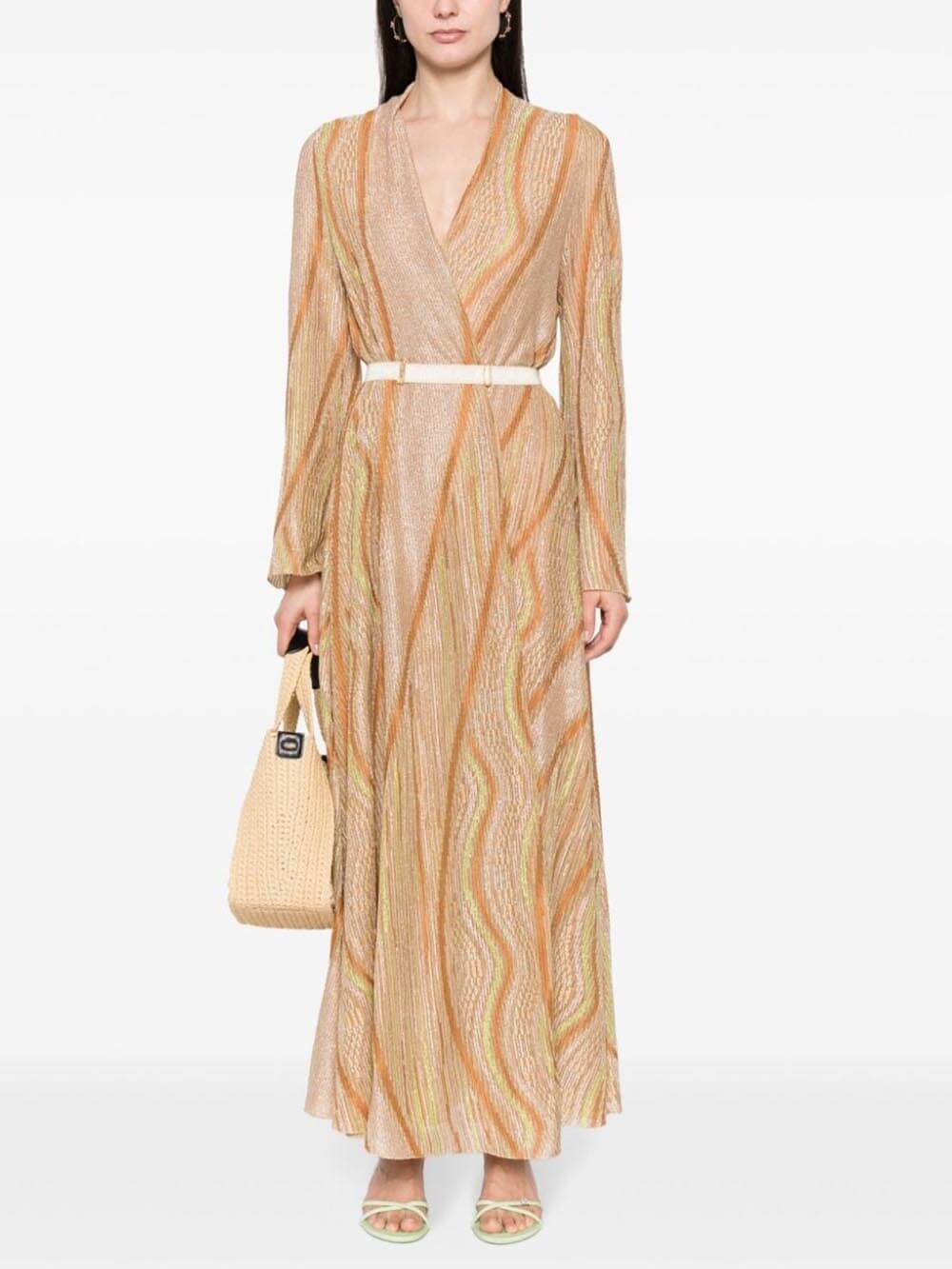 Robe longue ample à imprimé rayé et vagues