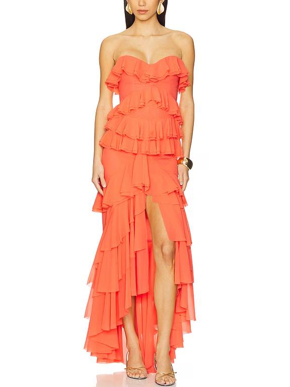 Robe tube à volants multicouches