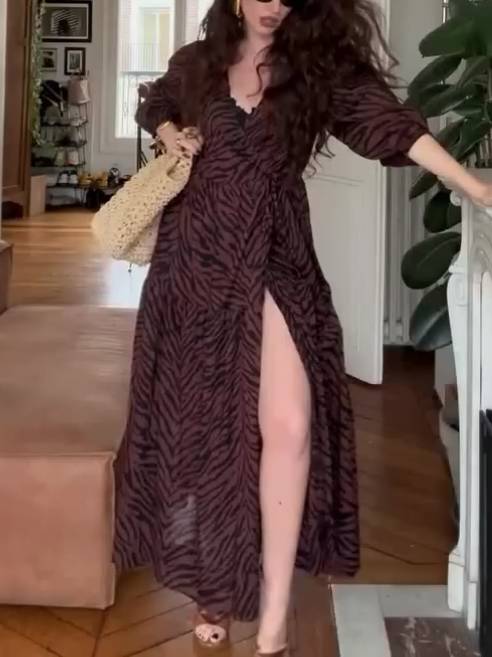 Zebra Print Lace-Up Midi Dress