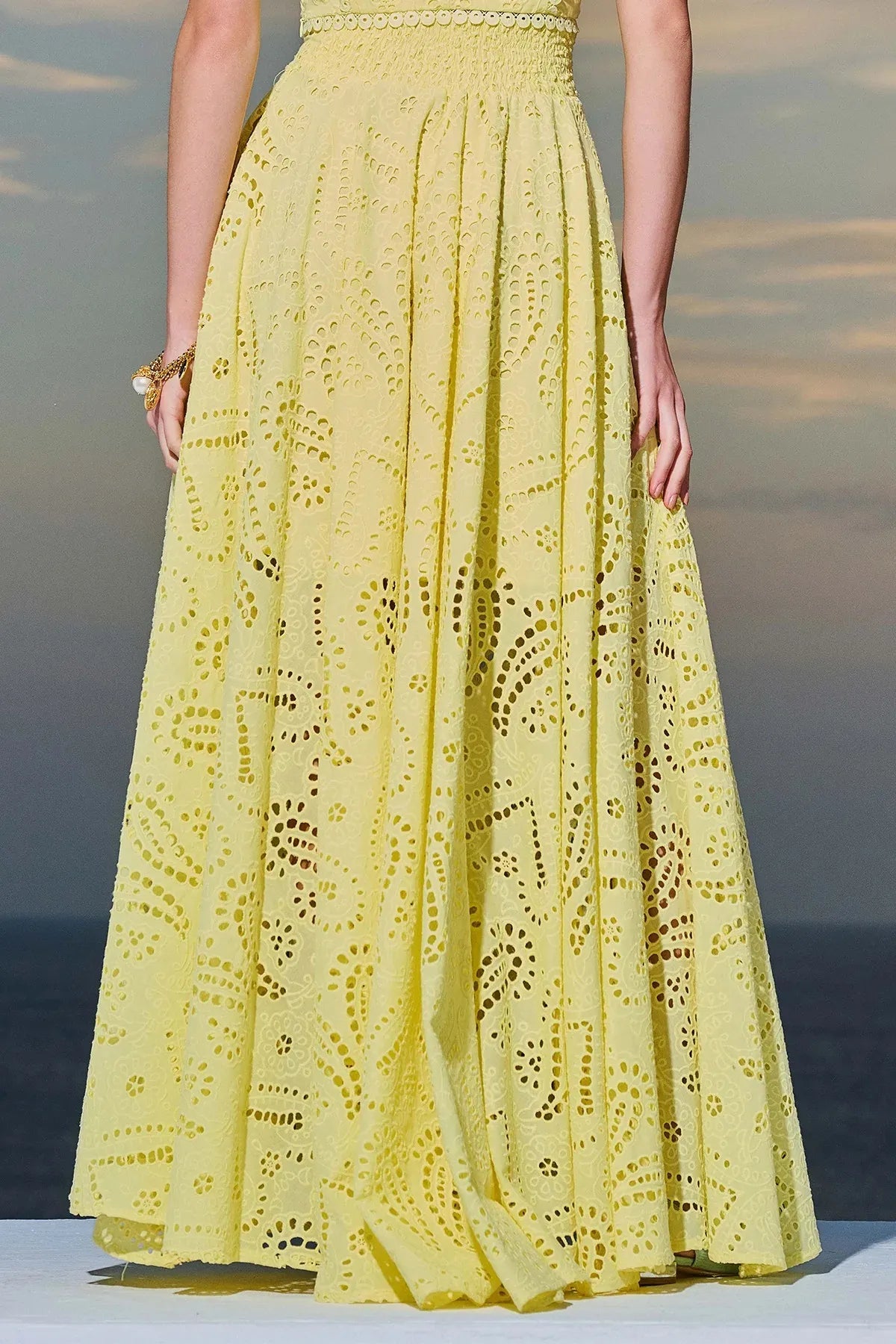 Exquisite embroidered hollow lace long A-line skirt